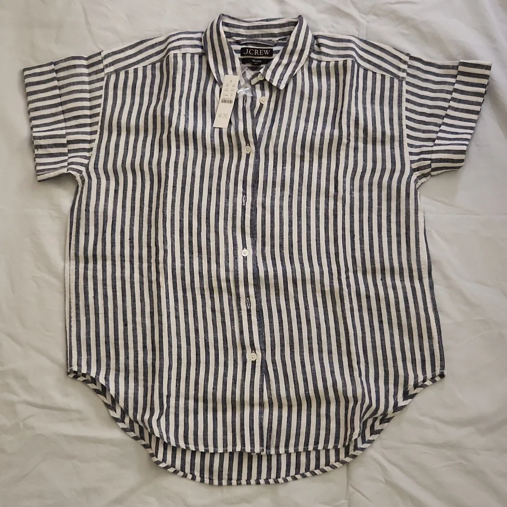 J. Crew Women's Capitaine shirt in striped Baird McNutt Irish linen Size XS - Picture 2 of 8